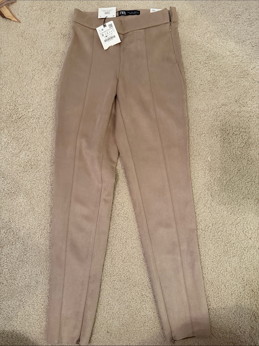 Zara Slim Straight Taupe suede Pants